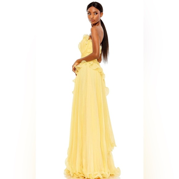Mac Duggal 49537 NWT Butter Yellow Pleated Tiered Ruffled Strapless Gown - Picture 3 of 8